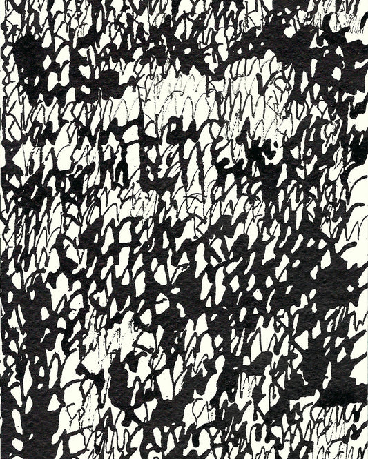 Detailaufnahme eines chirografischen Unikats in schwarzer Tusche auf cremefarbenem Karton