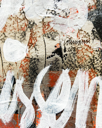 Detail eines chirografischen Mixed-Media-Unikats auf Karton