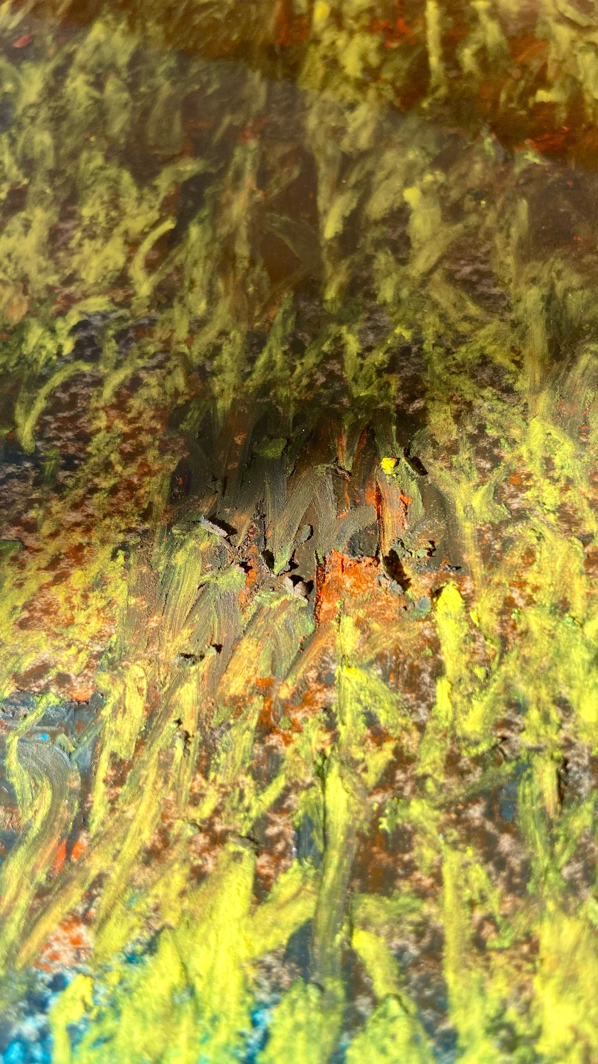 Detail einer mehrfarbigen Chirografie in Kreide und Ölpastell
