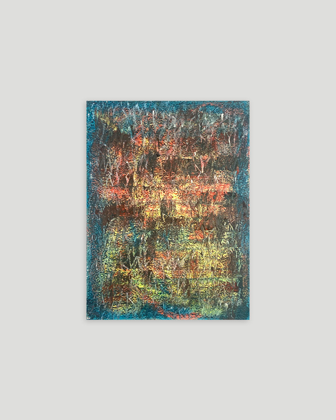 Chirografisches Unikat in Kreide und Ölpastell auf Karton, ungerahmt auf hellgrauem Hintergrund